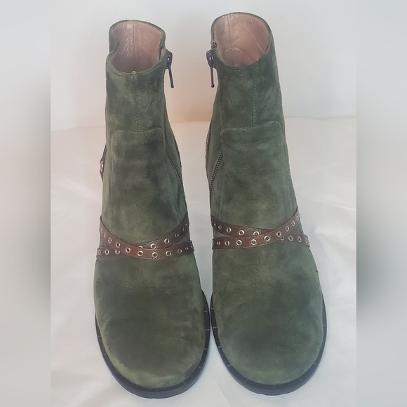 GOFFREDO FANTINI-size 40/10 -suede leather booties- brown leather stitched strap - Picture 3 of 15